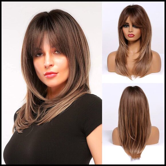 Synthetic Hair Wig with Bangs Heat Resistant Wavy Long Natural Looking main image 6